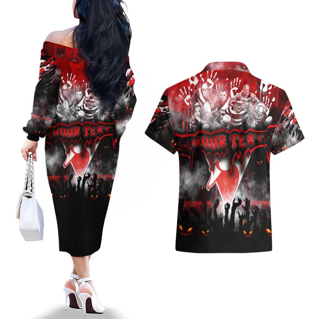 Step Into Horror Domain Swans Football Couples Matching Off The Shoulder Long Sleeve Dress and Hawaiian Shirt Halloween Horror Movie Characters - Aussie Hoodie