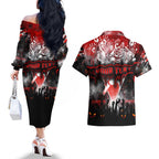 Step Into Horror Domain Swans Football Couples Matching Off The Shoulder Long Sleeve Dress and Hawaiian Shirt Halloween Horror Movie Characters - Aussie Hoodie