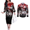 Step Into Horror Domain Swans Football Couples Matching Off The Shoulder Long Sleeve Dress and Long Sleeve Button Shirt Halloween Horror Movie Characters - Aussie Hoodie