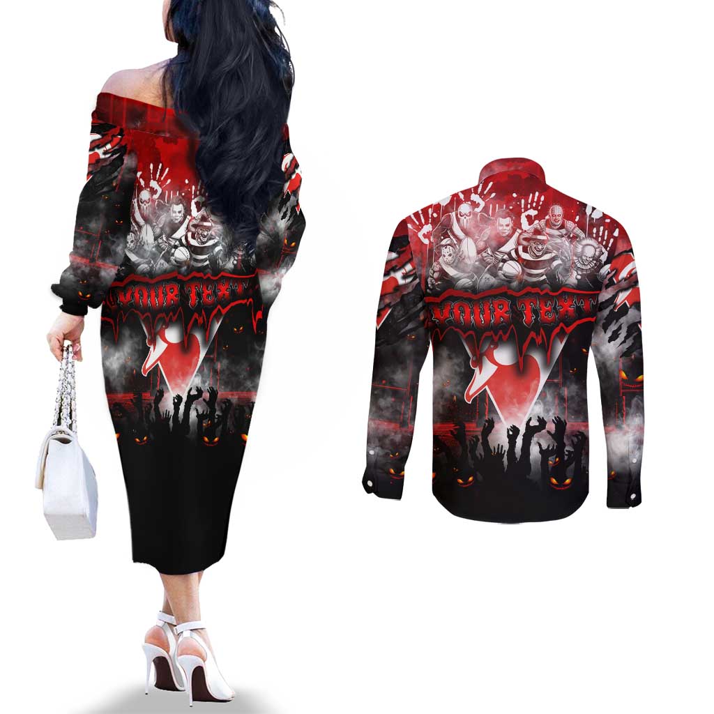 Step Into Horror Domain Swans Football Couples Matching Off The Shoulder Long Sleeve Dress and Long Sleeve Button Shirt Halloween Horror Movie Characters - Aussie Hoodie