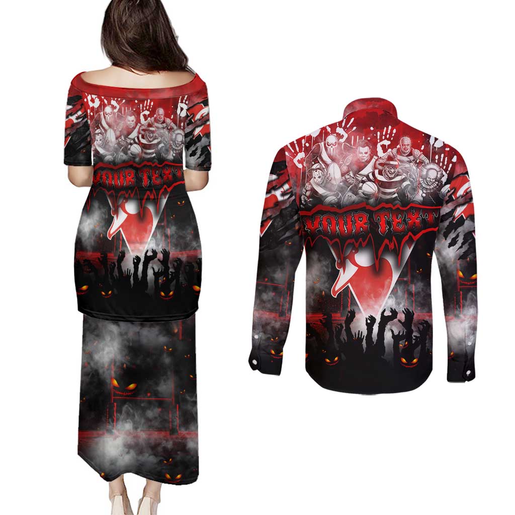 Step Into Horror Domain Swans Football Couples Matching Puletasi and Long Sleeve Button Shirt Halloween Horror Movie Characters - Aussie Hoodie