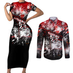 Step Into Horror Domain Swans Football Couples Matching Short Sleeve Bodycon Dress and Long Sleeve Button Shirt Halloween Horror Movie Characters - Aussie Hoodie