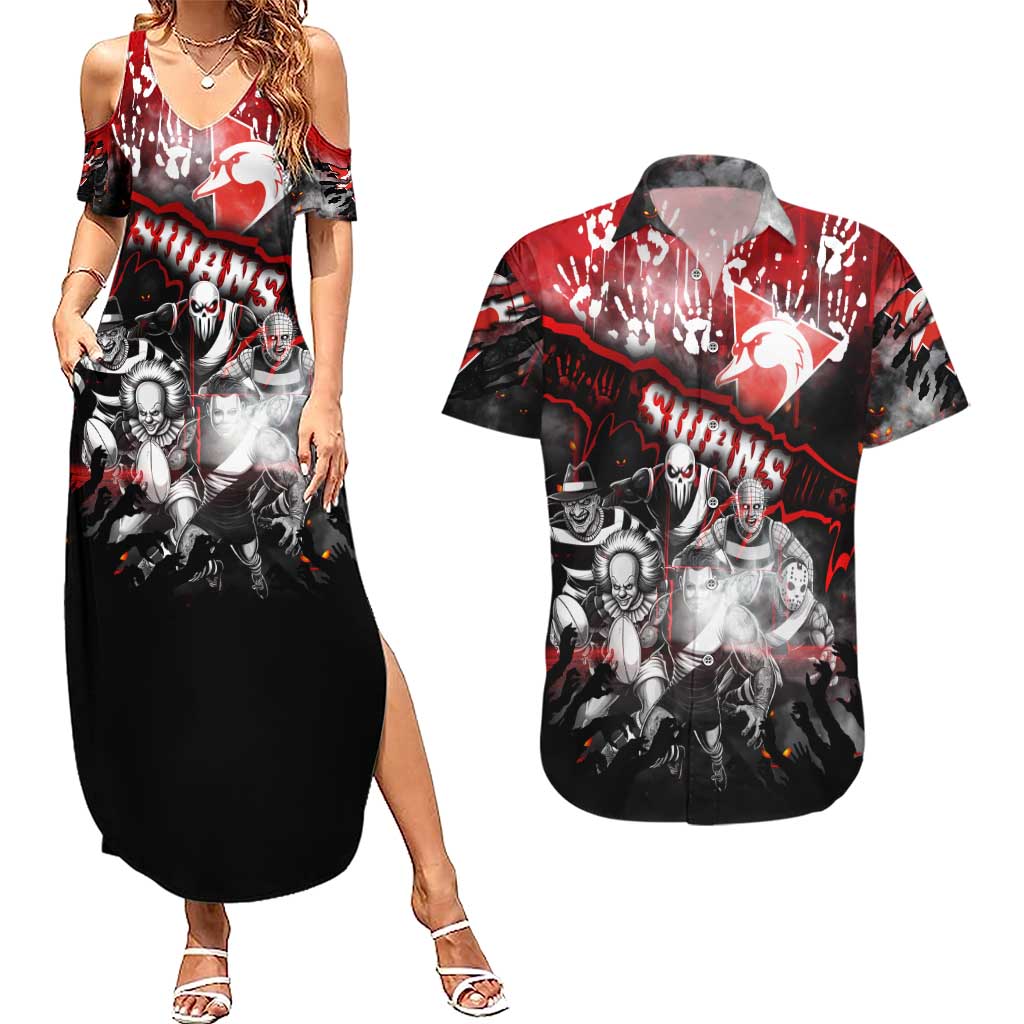 Step Into Horror Domain Swans Football Couples Matching Summer Maxi Dress and Hawaiian Shirt Halloween Horror Movie Characters - Aussie Hoodie