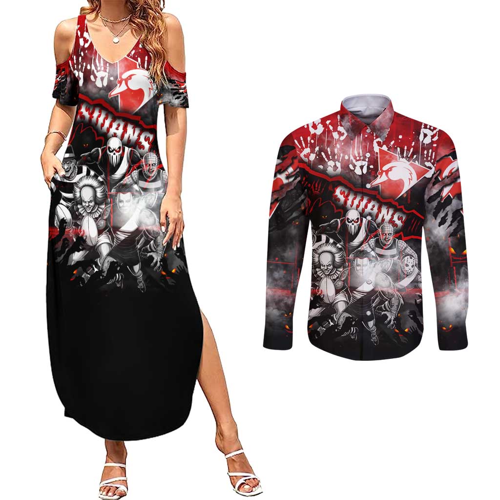 Step Into Horror Domain Swans Football Couples Matching Summer Maxi Dress and Long Sleeve Button Shirt Halloween Horror Movie Characters - Aussie Hoodie