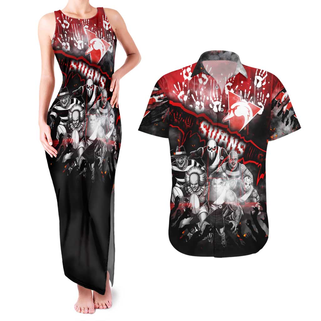 Step Into Horror Domain Swans Football Couples Matching Tank Maxi Dress and Hawaiian Shirt Halloween Horror Movie Characters - Aussie Hoodie