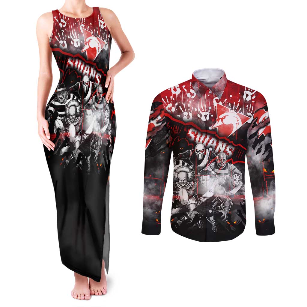 Step Into Horror Domain Swans Football Couples Matching Tank Maxi Dress and Long Sleeve Button Shirt Halloween Horror Movie Characters - Aussie Hoodie