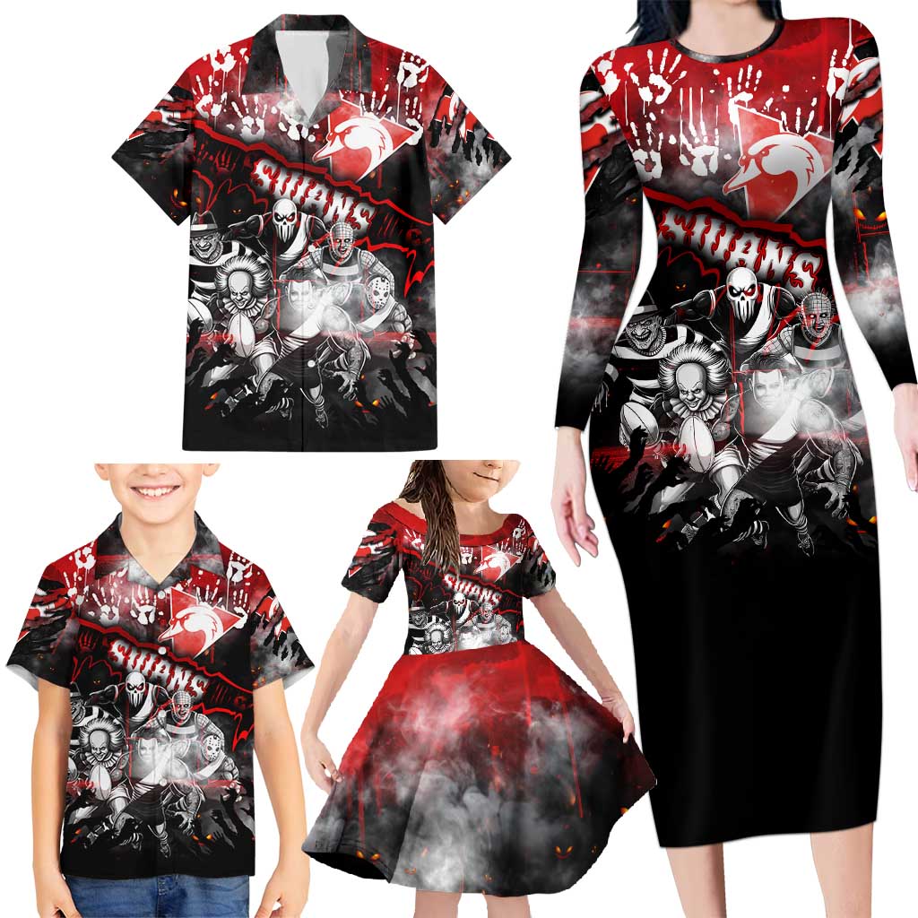 Step Into Horror Domain Swans Football Family Matching Long Sleeve Bodycon Dress and Hawaiian Shirt Halloween Horror Movie Characters - Aussie Hoodie