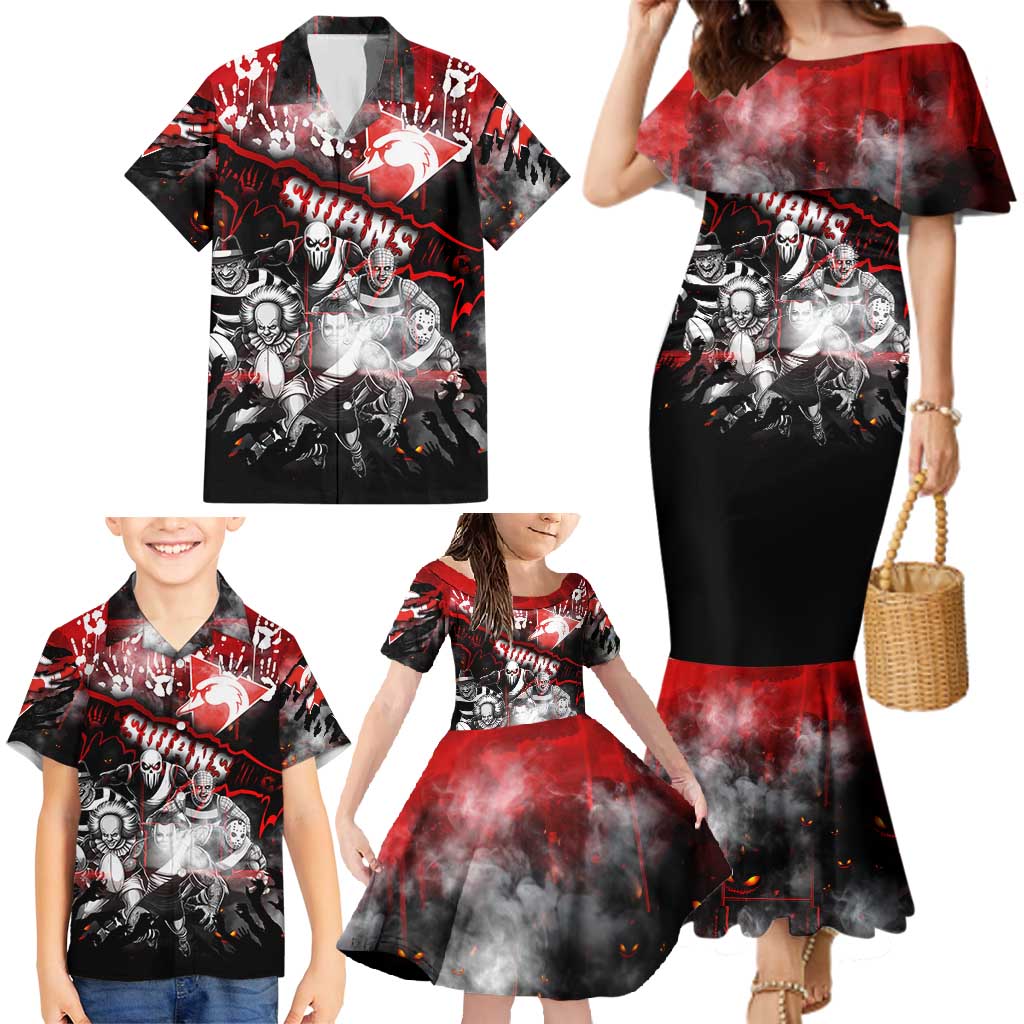 Step Into Horror Domain Swans Football Family Matching Mermaid Dress and Hawaiian Shirt Halloween Horror Movie Characters - Aussie Hoodie