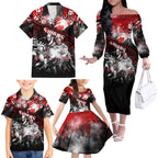 Step Into Horror Domain Swans Football Family Matching Off The Shoulder Long Sleeve Dress and Hawaiian Shirt Halloween Horror Movie Characters - Aussie Hoodie