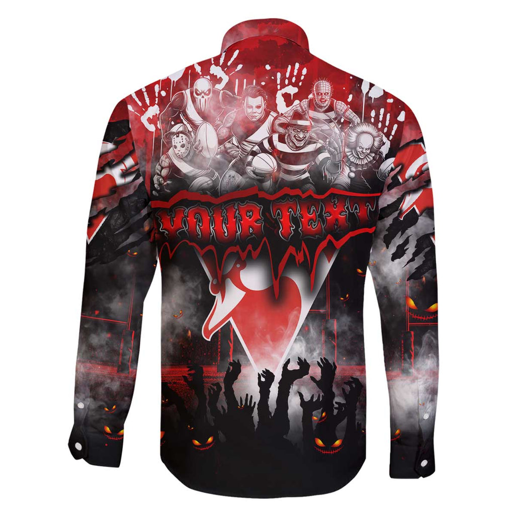 Step Into Horror Domain Swans Football Family Matching Off The Shoulder Long Sleeve Dress and Hawaiian Shirt Halloween Horror Movie Characters - Aussie Hoodie