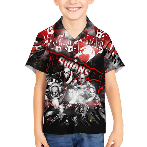 Step Into Horror Domain Swans Football Family Matching Off The Shoulder Long Sleeve Dress and Hawaiian Shirt Halloween Horror Movie Characters - Aussie Hoodie