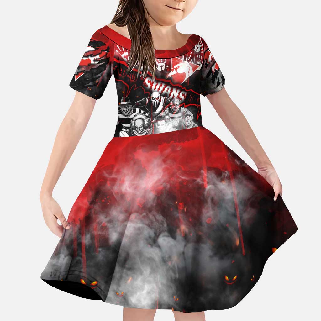 Step Into Horror Domain Swans Football Family Matching Off Shoulder Maxi Dress and Hawaiian Shirt Halloween Horror Movie Characters - Aussie Hoodie
