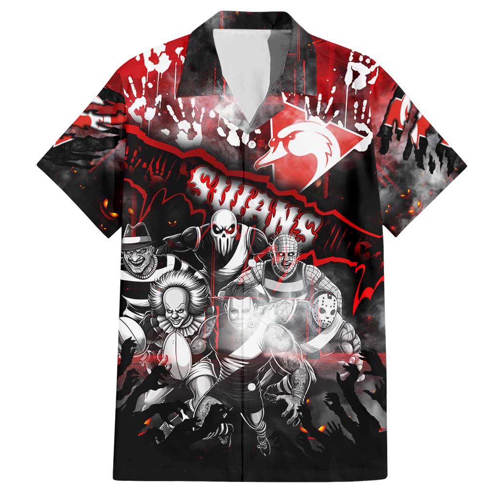 Step Into Horror Domain Swans Football Family Matching Off Shoulder Maxi Dress and Hawaiian Shirt Halloween Horror Movie Characters - Aussie Hoodie