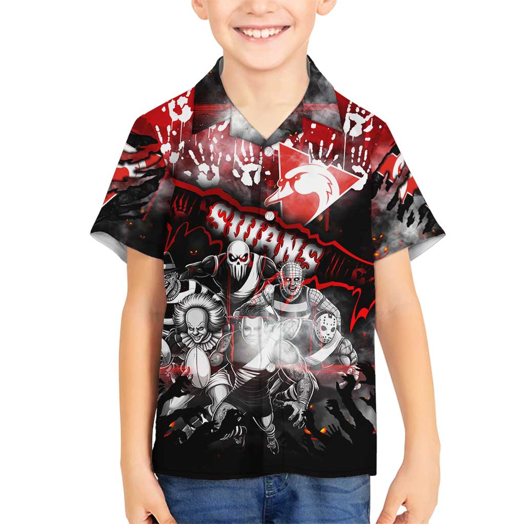 Step Into Horror Domain Swans Football Family Matching Off Shoulder Maxi Dress and Hawaiian Shirt Halloween Horror Movie Characters - Aussie Hoodie