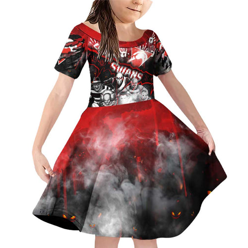 Step Into Horror Domain Swans Football Family Matching Off Shoulder Short Dress and Hawaiian Shirt Halloween Horror Movie Characters - Aussie Hoodie