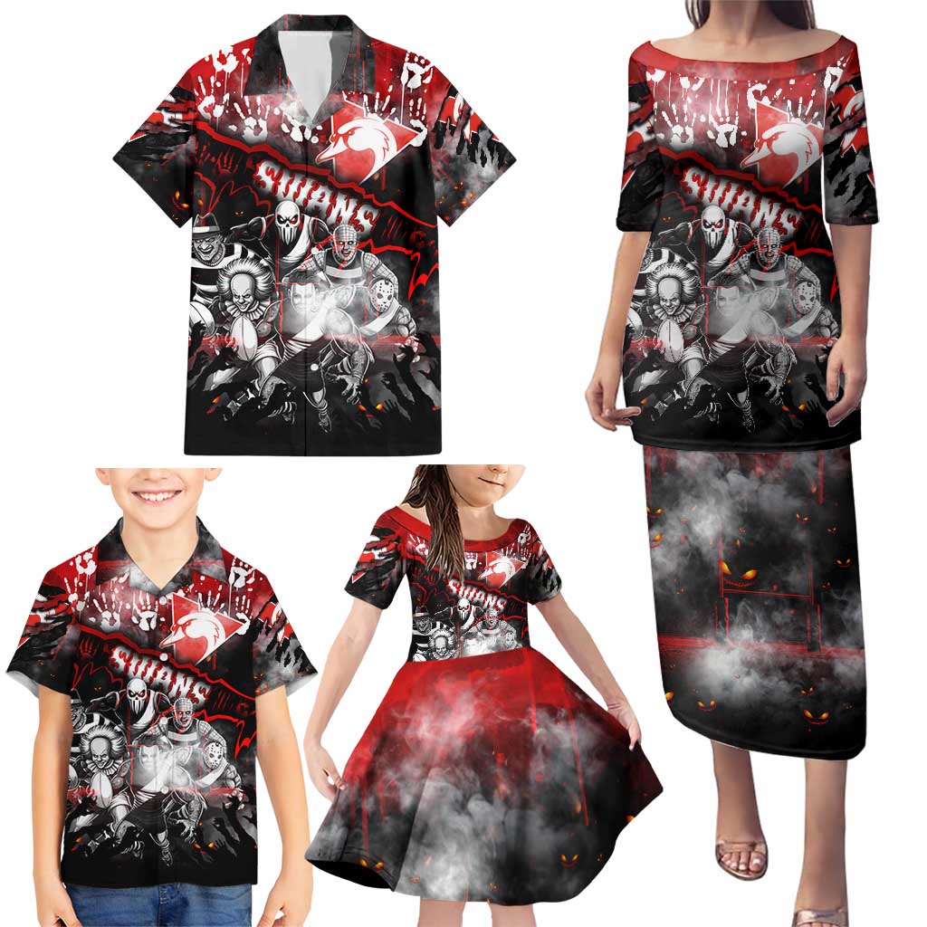 Step Into Horror Domain Swans Football Family Matching Puletasi and Hawaiian Shirt Halloween Horror Movie Characters - Aussie Hoodie