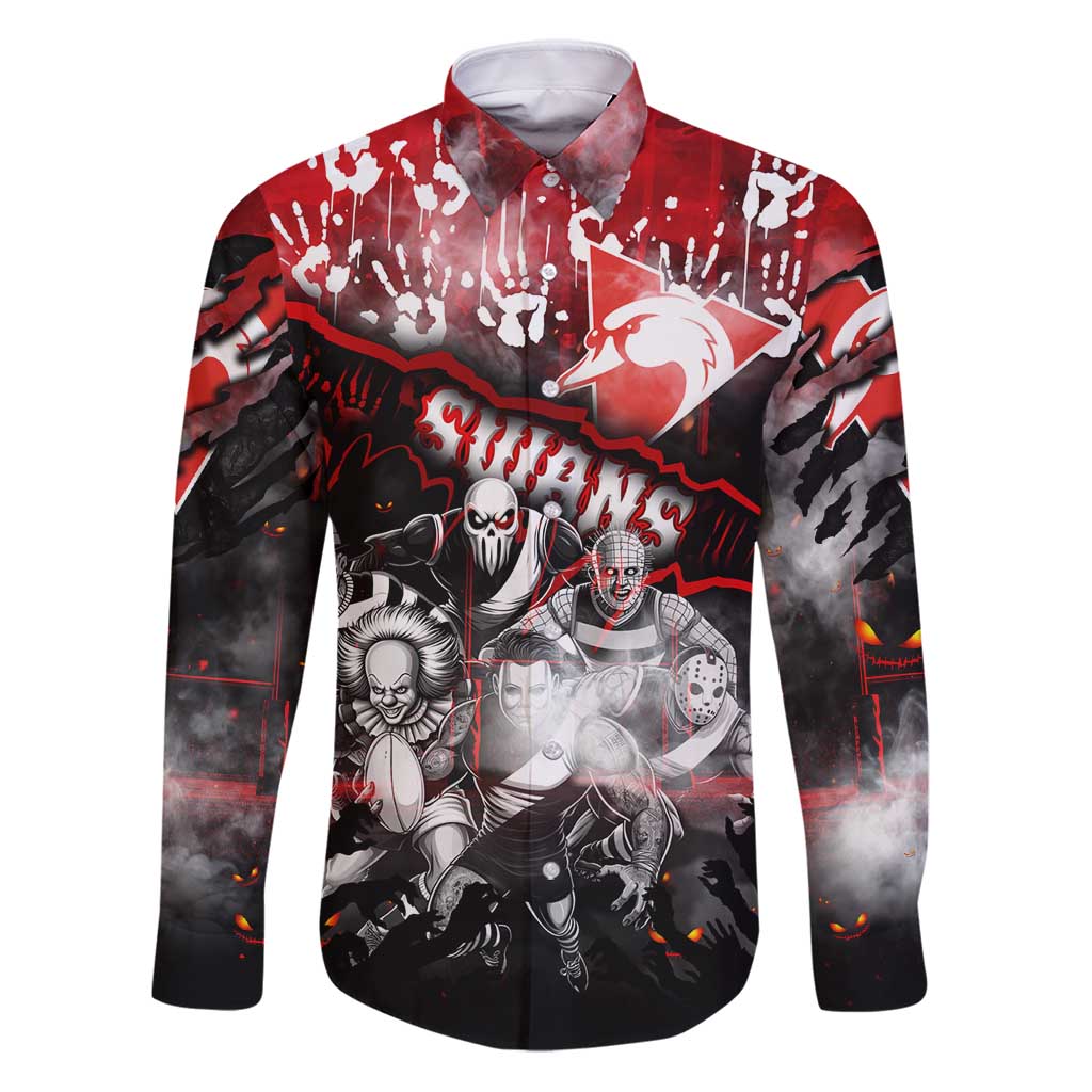 Step Into Horror Domain Swans Football Family Matching Puletasi and Hawaiian Shirt Halloween Horror Movie Characters - Aussie Hoodie