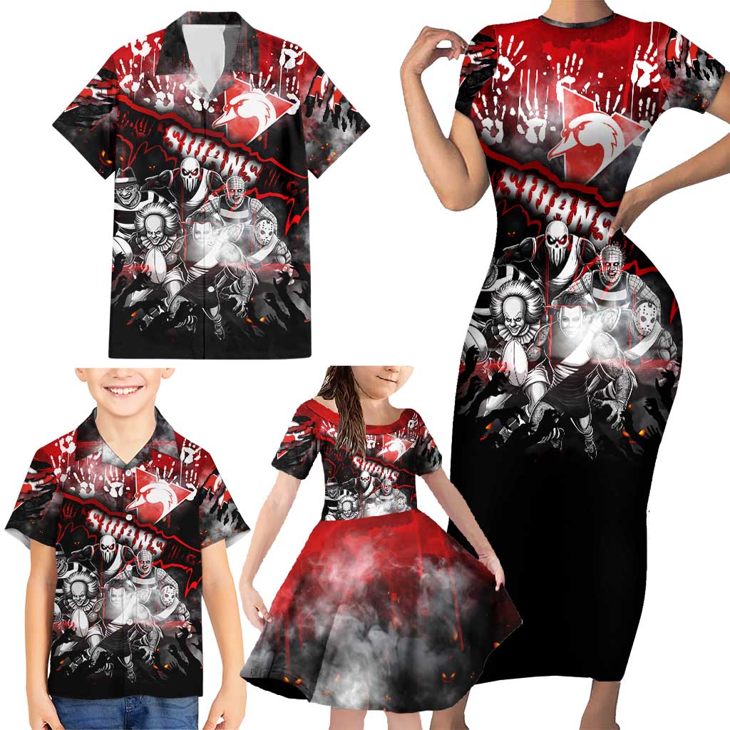 Step Into Horror Domain Swans Football Family Matching Short Sleeve Bodycon Dress and Hawaiian Shirt Halloween Horror Movie Characters - Aussie Hoodie