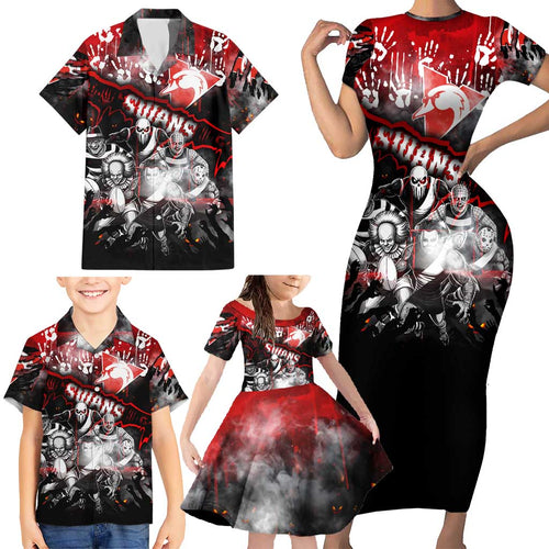 Step Into Horror Domain Swans Football Family Matching Short Sleeve Bodycon Dress and Hawaiian Shirt Halloween Horror Movie Characters - Aussie Hoodie