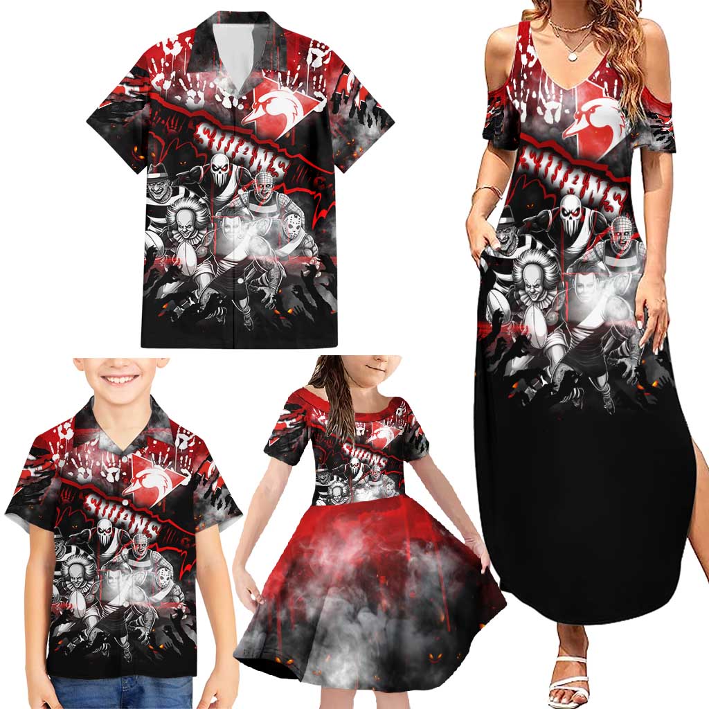 Step Into Horror Domain Swans Football Family Matching Summer Maxi Dress and Hawaiian Shirt Halloween Horror Movie Characters - Aussie Hoodie