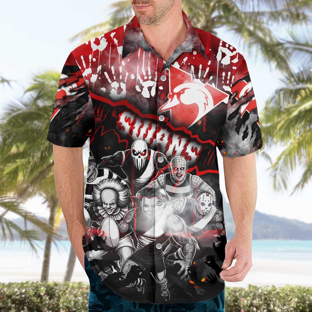 Step Into Horror Domain Swans Football Hawaiian Shirt Halloween Horror Movie Characters - Aussie Hoodie