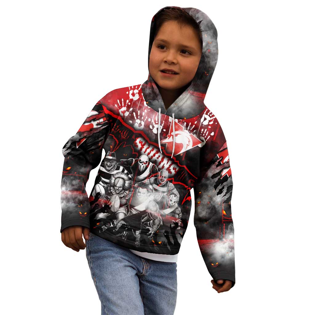 Step Into Horror Domain Swans Football Kid Hoodie Halloween Horror Movie Characters - Aussie Hoodie