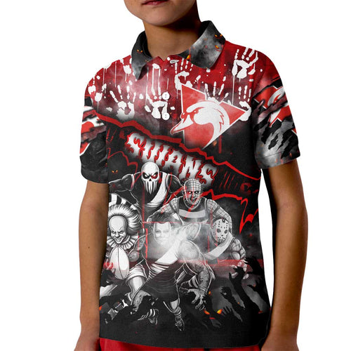 Step Into Horror Domain Swans Football Kid Polo Shirt Halloween Horror Movie Characters - Aussie Hoodie