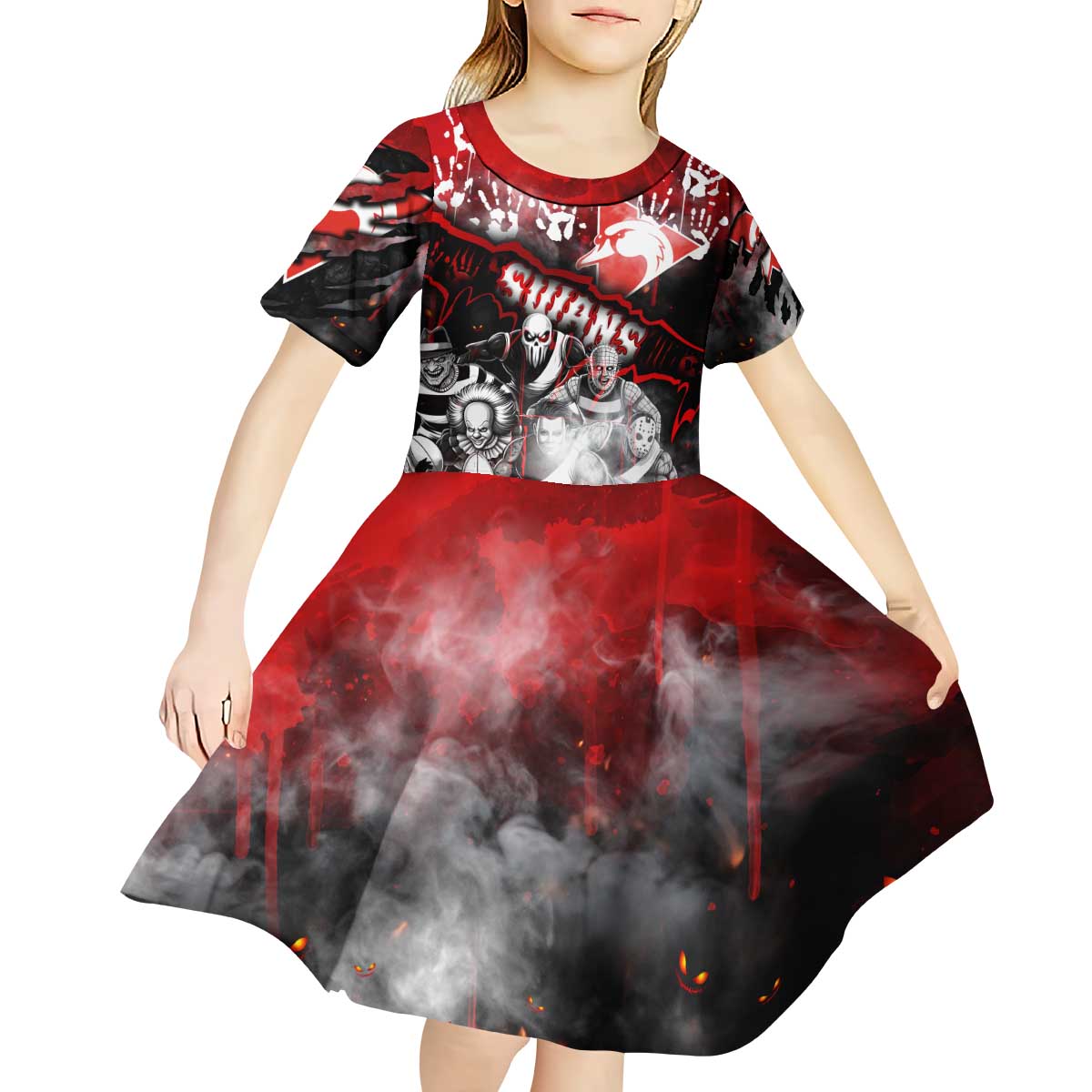 Step Into Horror Domain Swans Football Kid Short Sleeve Dress Halloween Horror Movie Characters - Aussie Hoodie