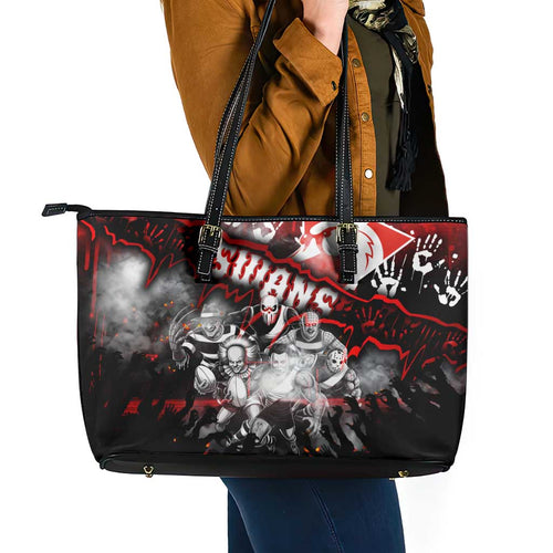 Step Into Horror Domain Swans Football Leather Tote Bag Halloween Horror Movie Characters - Aussie Hoodie