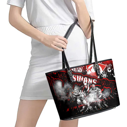Step Into Horror Domain Swans Football Leather Tote Bag Halloween Horror Movie Characters - Aussie Hoodie