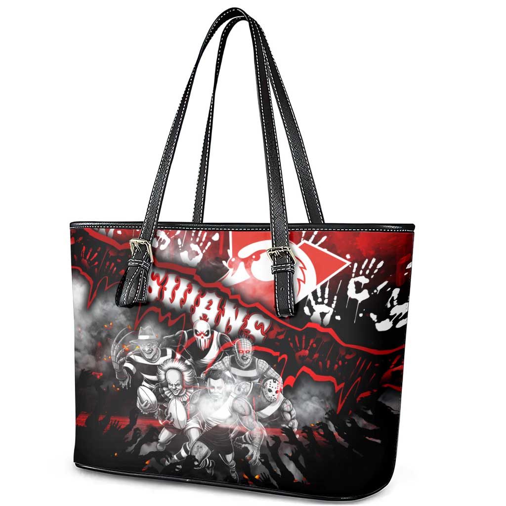 Step Into Horror Domain Swans Football Leather Tote Bag Halloween Horror Movie Characters - Aussie Hoodie