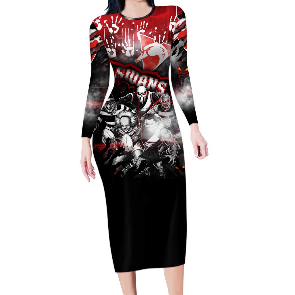 Step Into Horror Domain Swans Football Long Sleeve Bodycon Dress Halloween Horror Movie Characters - Aussie Hoodie