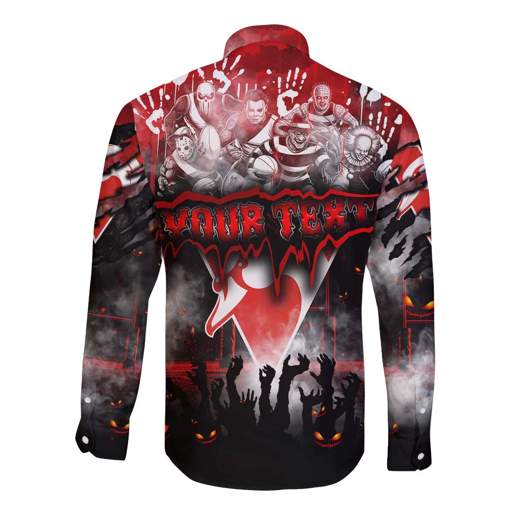 Step Into Horror Domain Swans Football Long Sleeve Button Shirt Halloween Horror Movie Characters - Aussie Hoodie