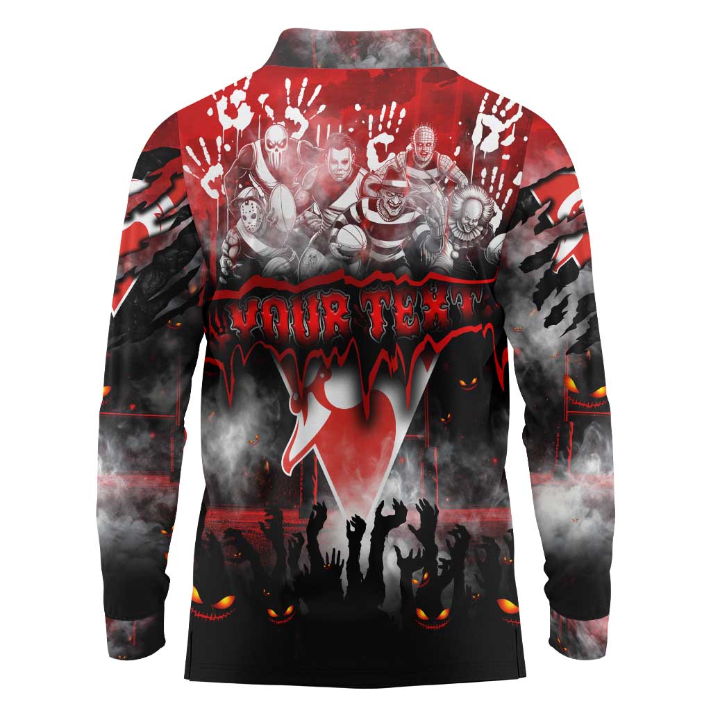 Step Into Horror Domain Swans Football Long Sleeve Polo Shirt Halloween Horror Movie Characters - Aussie Hoodie