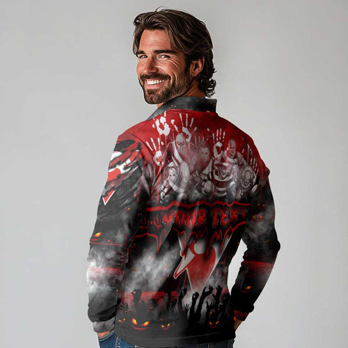 Step Into Horror Domain Swans Football Long Sleeve Polo Shirt Halloween Horror Movie Characters - Aussie Hoodie