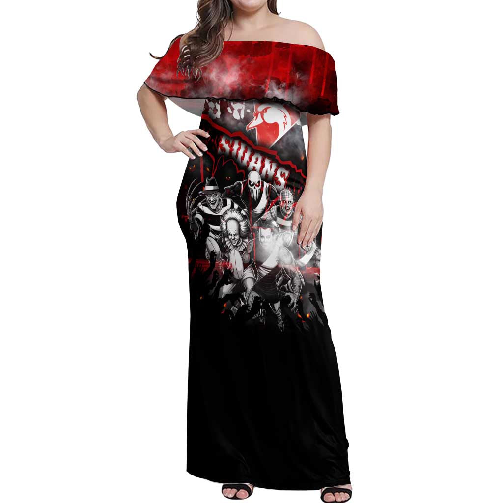 Step Into Horror Domain Swans Football Off Shoulder Maxi Dress Halloween Horror Movie Characters - Aussie Hoodie