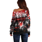 Step Into Horror Domain Swans Football Off Shoulder Sweater Halloween Horror Movie Characters - Aussie Hoodie