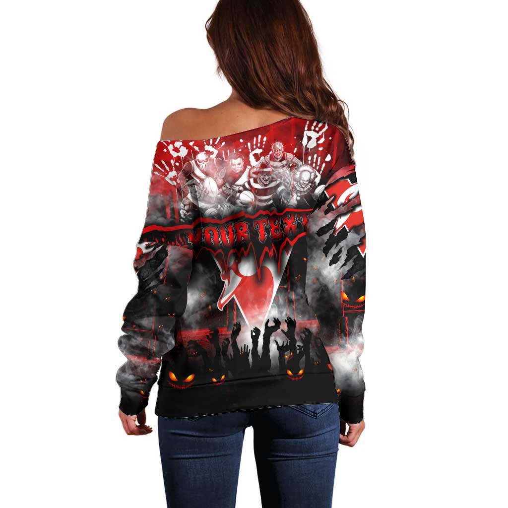 Step Into Horror Domain Swans Football Off Shoulder Sweater Halloween Horror Movie Characters - Aussie Hoodie