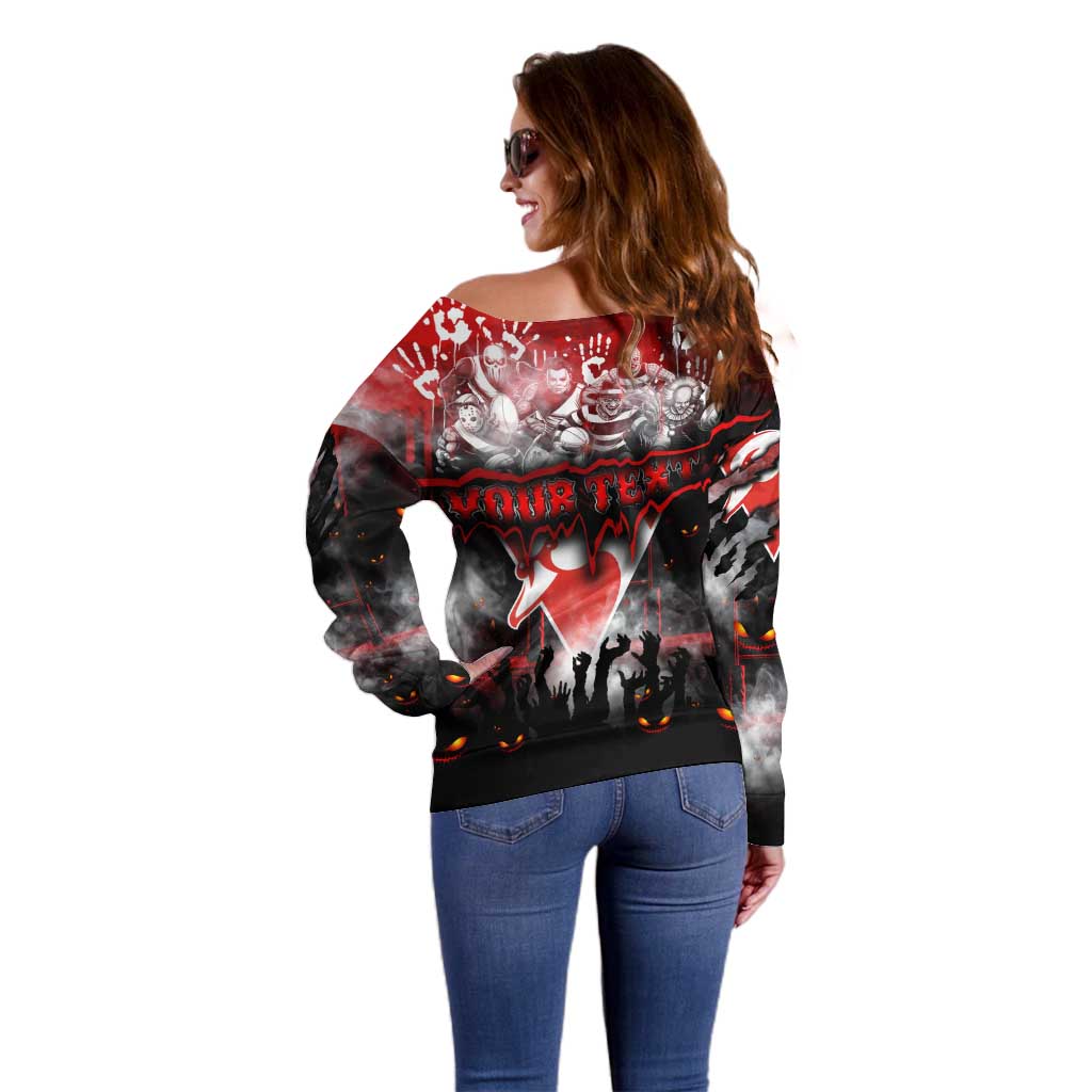 Step Into Horror Domain Swans Football Off Shoulder Sweater Halloween Horror Movie Characters - Aussie Hoodie