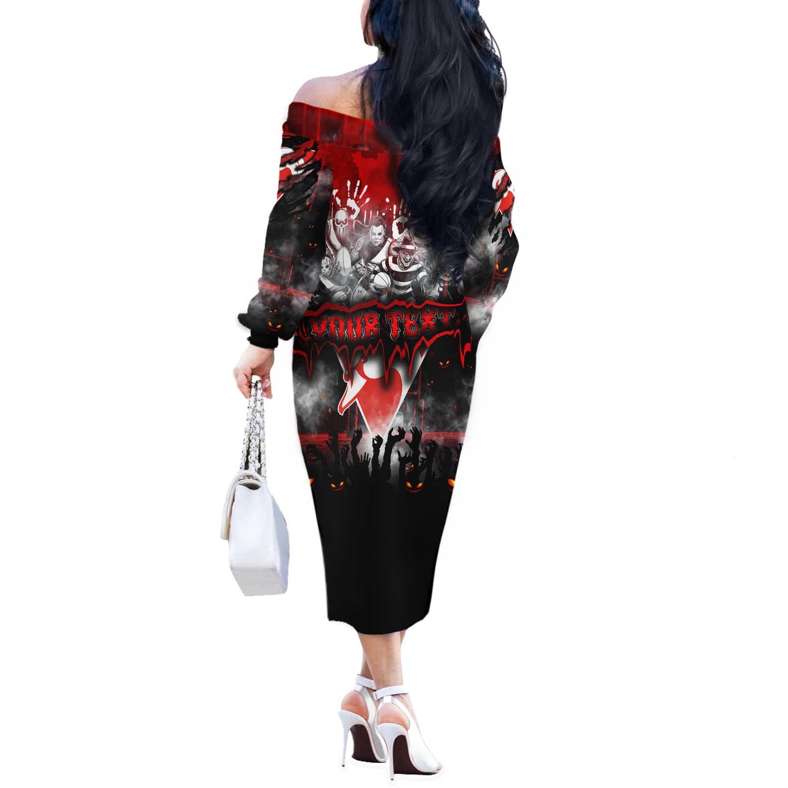 Step Into Horror Domain Swans Football Off The Shoulder Long Sleeve Dress Halloween Horror Movie Characters - Aussie Hoodie