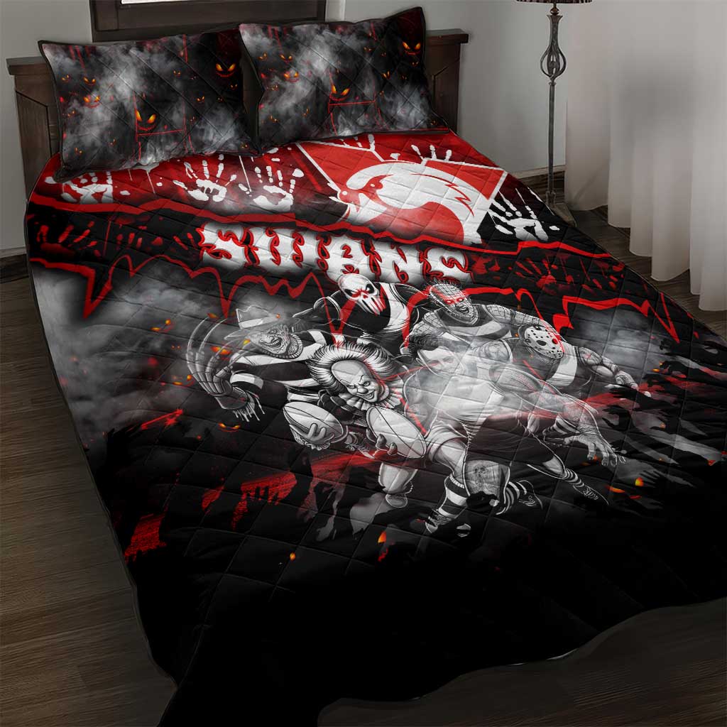 Step Into Horror Domain Swans Football Quilt Bed Set Halloween Horror Movie Characters - Aussie Hoodie