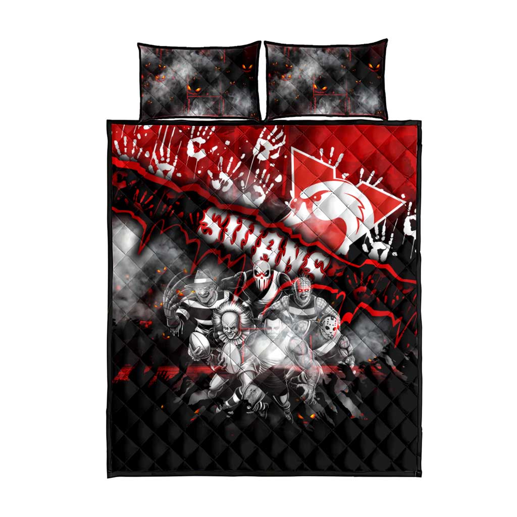 Step Into Horror Domain Swans Football Quilt Bed Set Halloween Horror Movie Characters - Aussie Hoodie