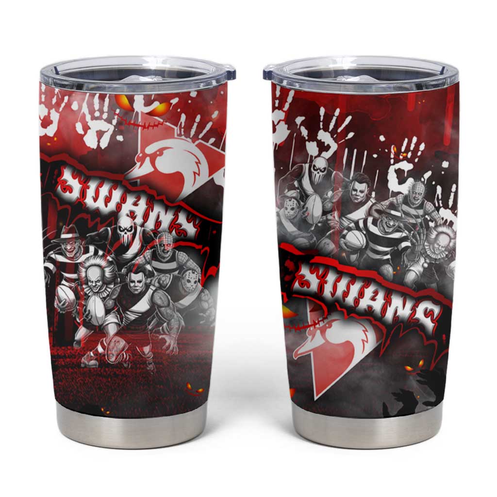 Step Into Horror Domain Swans Football Tumbler Cup Halloween Horror Movie Characters - Aussie Hoodie