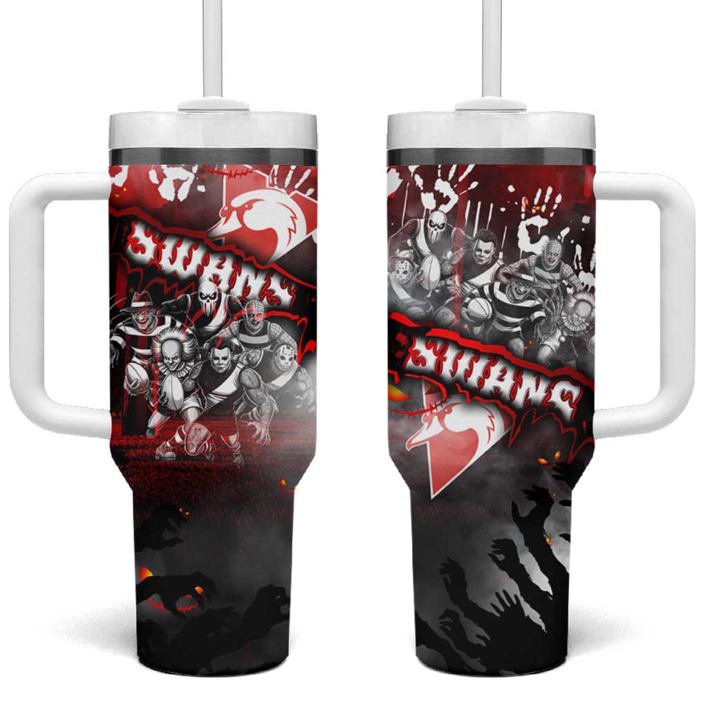 Step Into Horror Domain Swans Football Tumbler With Handle Halloween Horror Movie Characters - Aussie Hoodie