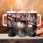 Step Into Horror Domain Swans Football Tumbler With Handle Halloween Horror Movie Characters - Aussie Hoodie