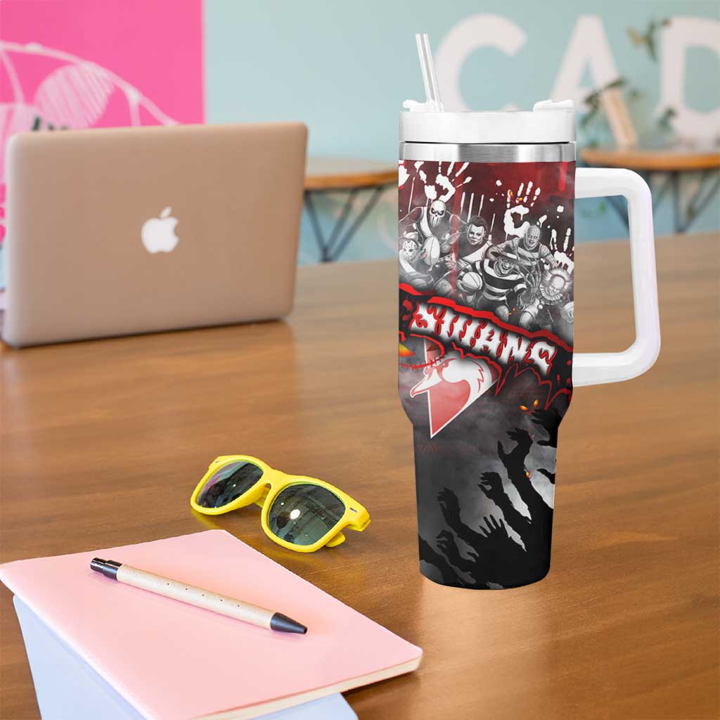 Step Into Horror Domain Swans Football Tumbler With Handle Halloween Horror Movie Characters - Aussie Hoodie