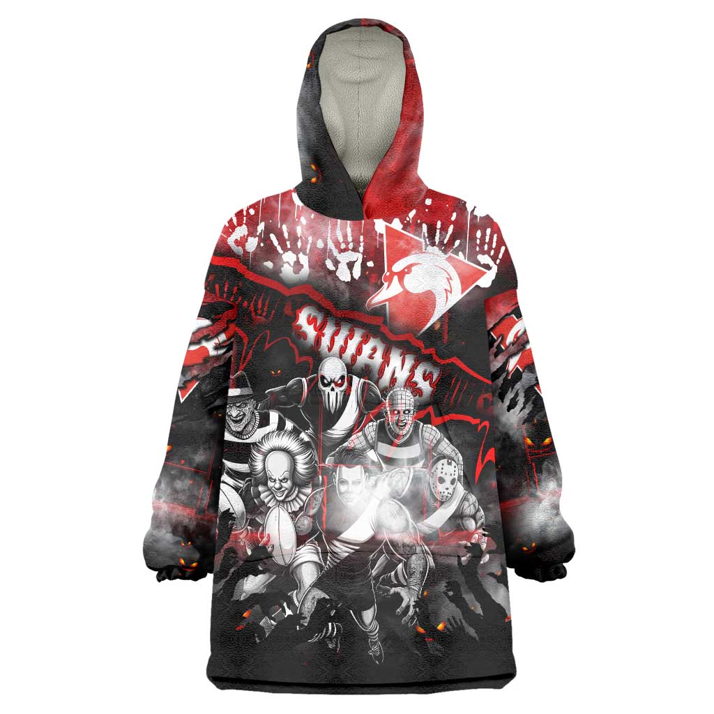 Step Into Horror Domain Swans Football Wearable Blanket Hoodie Halloween Horror Movie Characters - Aussie Hoodie
