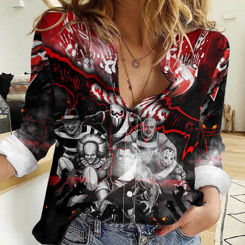 Step Into Horror Domain Swans Football Women Casual Shirt Halloween Horror Movie Characters - Aussie Hoodie
