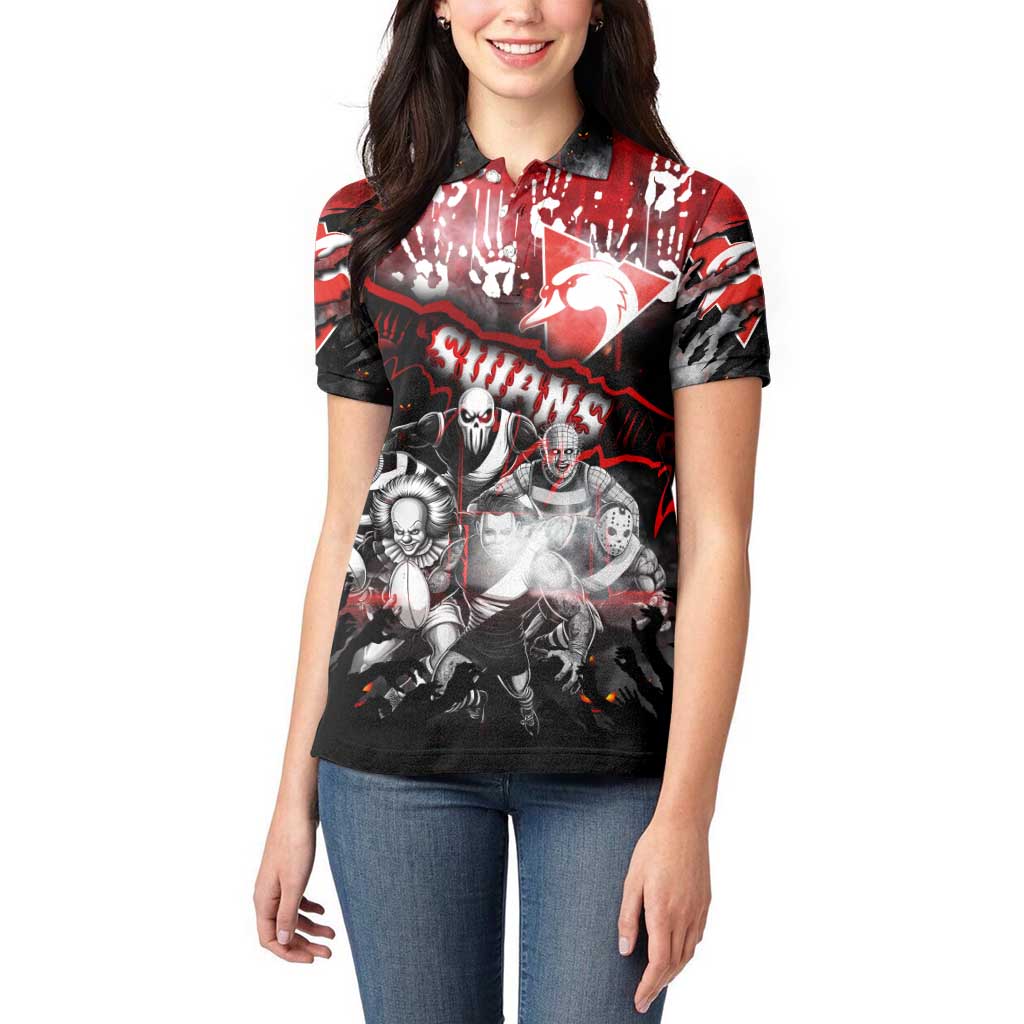 Step Into Horror Domain Swans Football Women Polo Shirt Halloween Horror Movie Characters - Aussie Hoodie