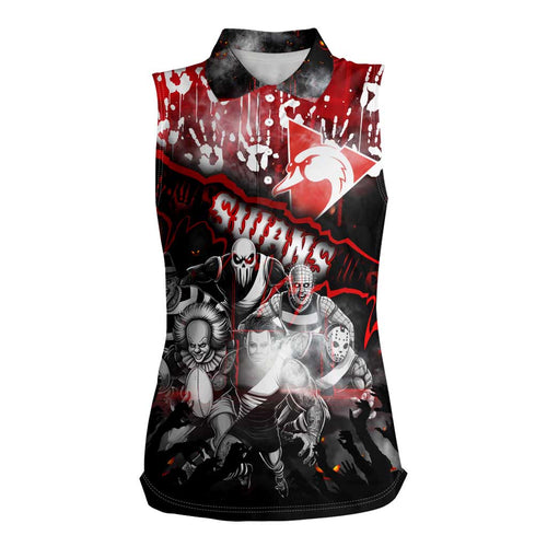 Step Into Horror Domain Swans Football Women Sleeveless Polo Shirt Halloween Horror Movie Characters - Aussie Hoodie